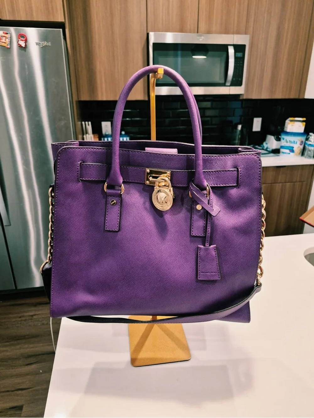 Michael Kors Purple Leather Satchel with Gold Hardware